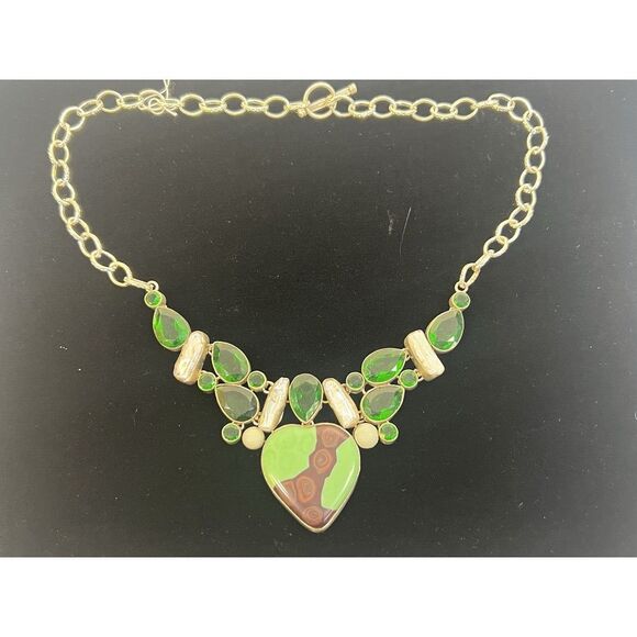 art multi gemstone crysophrase biwa pearl quartz sterling silver necklace 19.5" - Picture 13 of 13